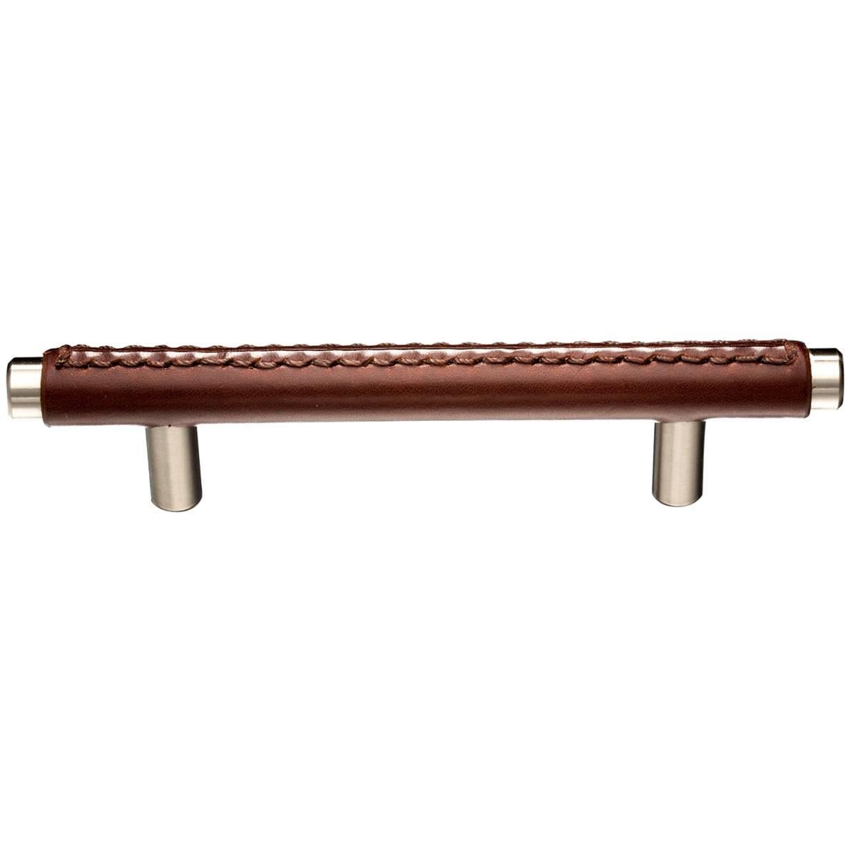 "Jordan" T-Bar Brass and Hand-Stitched Leather Cabinet Pull For Sale