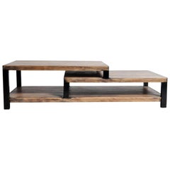 Two Step Oak Wood Coffee Table with Iron Frame