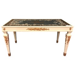 Hollywood Regency Eglomise Top Parcel Paint and Gilt Decorated Coffee Table