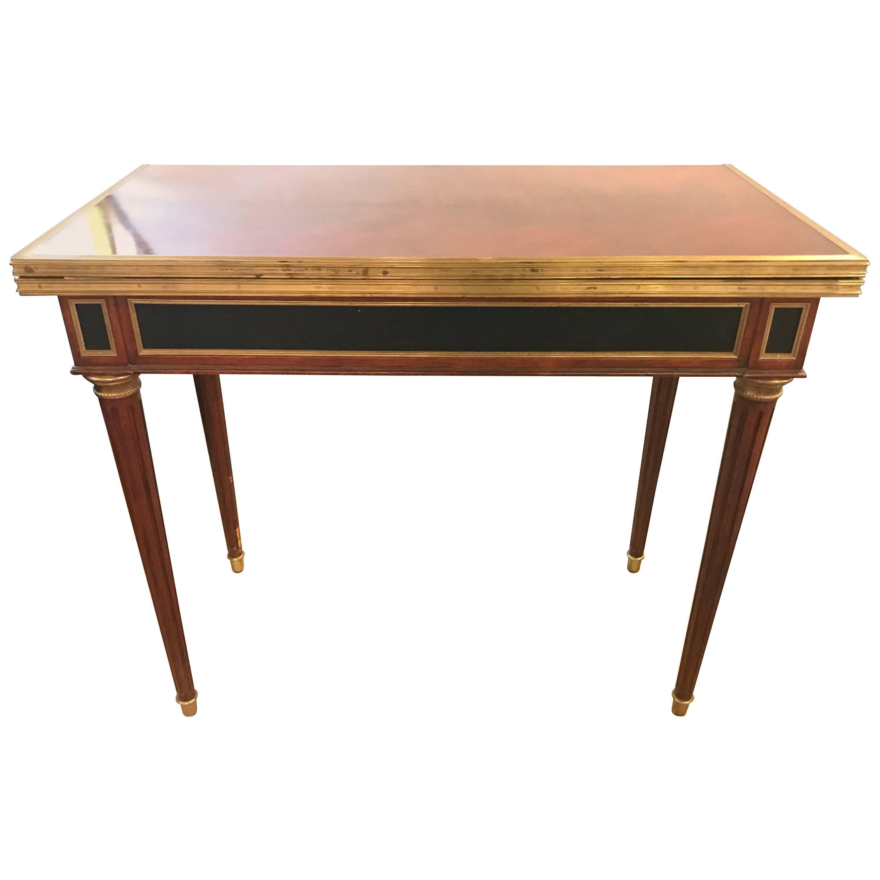 Bronze Mounted Mahogany Card Table by Ralph Lauren with Drawer