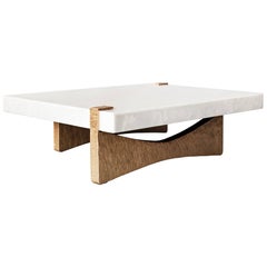 Moore Coffee Table by DeMuro Das in White Onyx with Beaten Solid Brass Base