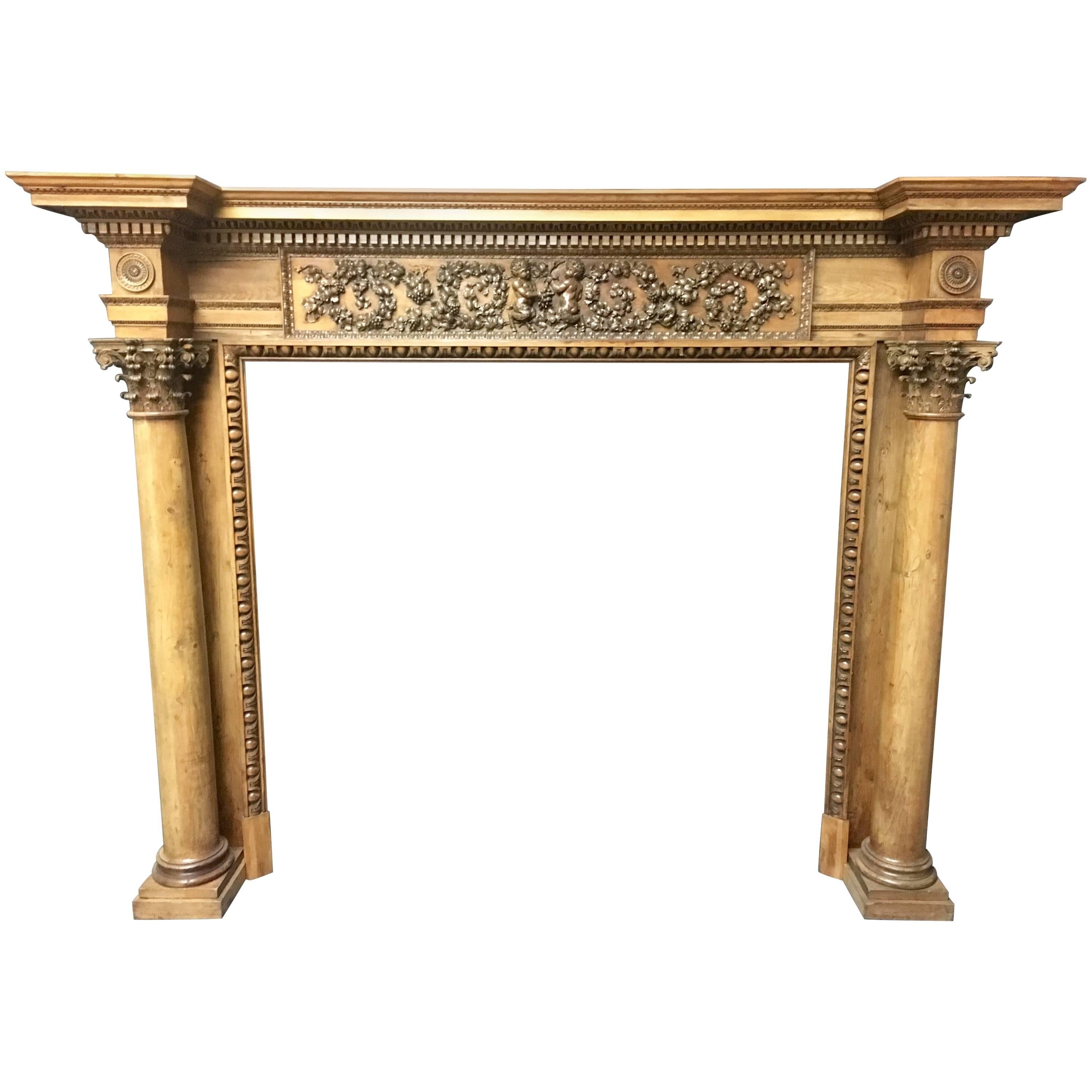 Antique Neoclassical Pine and Lime Wood Georgian Style Fireplace Surround For Sale