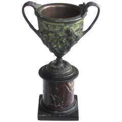 Good Quality Italian Grand Tour Bronze Double-Handled Urn on a Marble Base