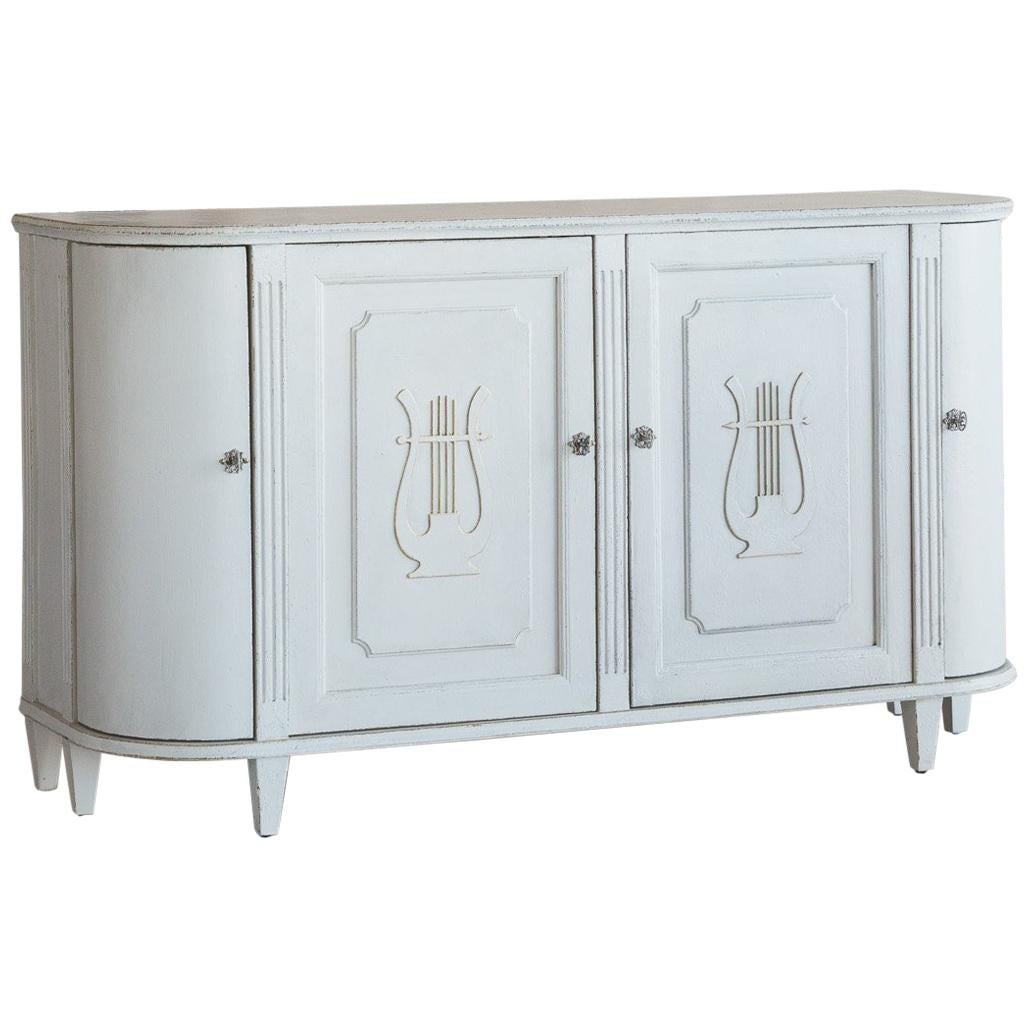 Lyre Sideboard in Distressed White Finish For Sale