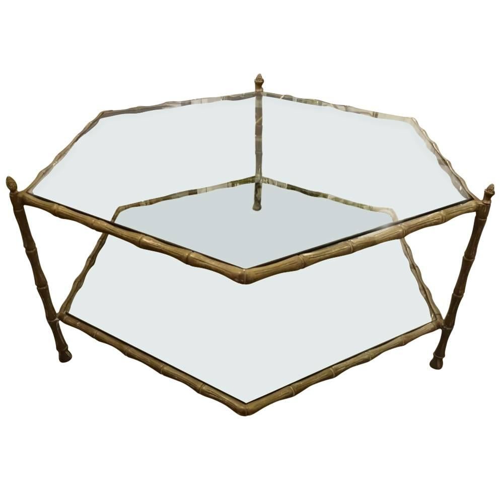 Six-Sided Brass and Glass Coffee Table