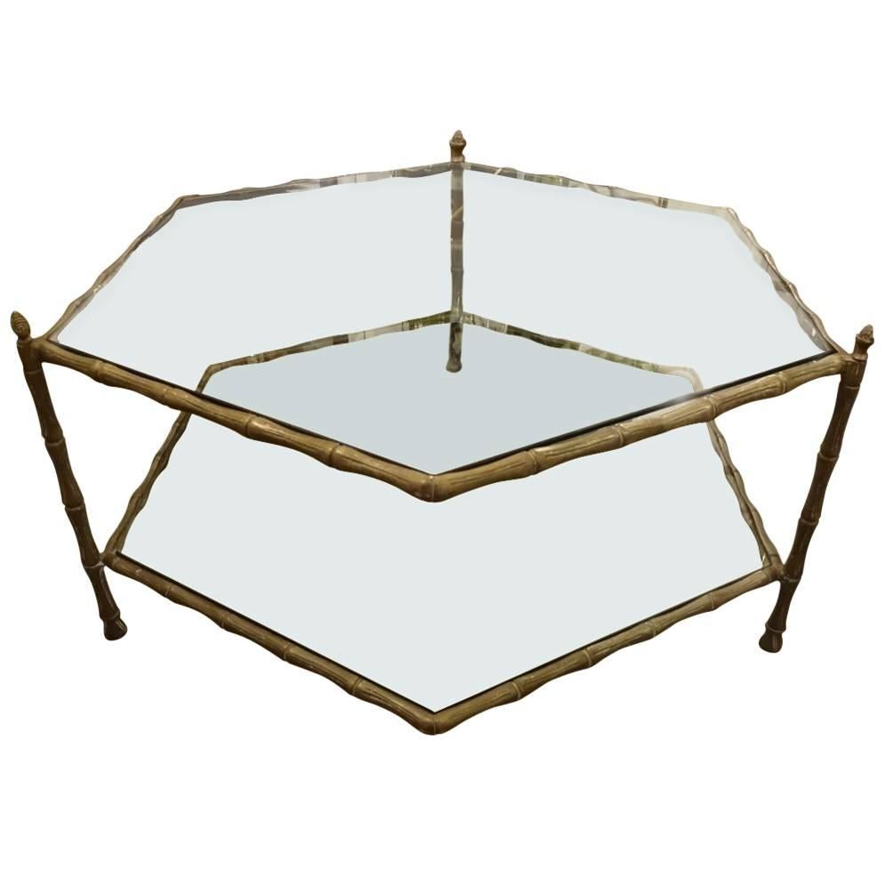 SixSided Brass and Glass Coffee Table at 1stDibs six sided table