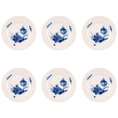 Six Royal Copenhagen Blue Flower Curved, Flat Lunch Plates No. 10/1624