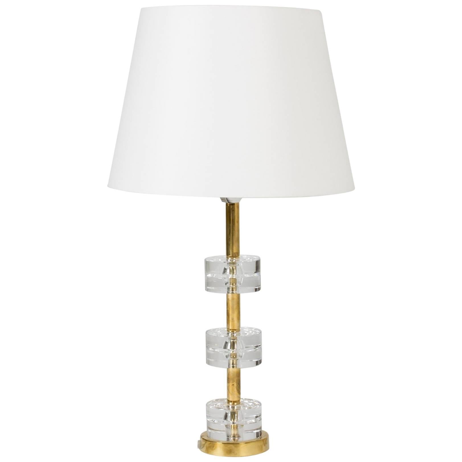 Crystal and Brass Table Lamp by Carl Fagerlund