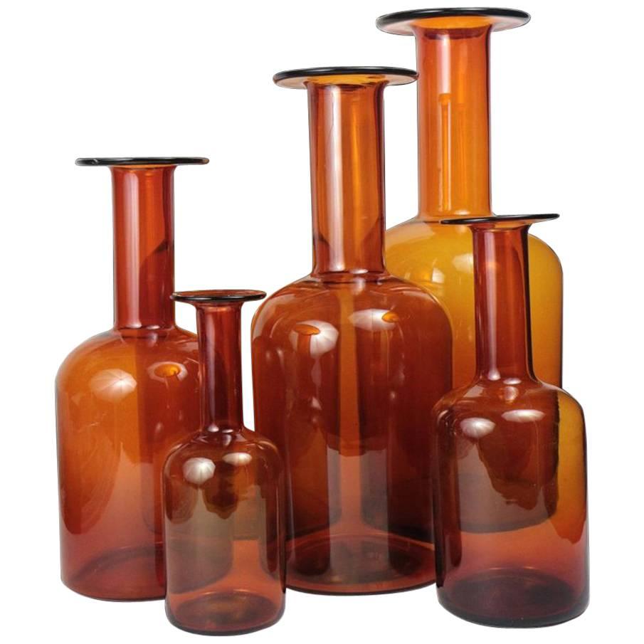 Set of Five Amber Glass Gulvase by Otto Bauer for Kastrup Holmegaard