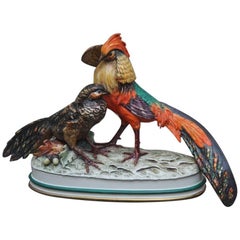 Antique Sculpture Pheasants Porcelain Guido Cacciapuoti