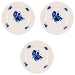 Three Royal Copenhagen Blue Flower Braided, Large Dinner Plates
