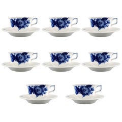 Eight Sets Royal Copenhagen Blue Flower Angular, Large Coffee/Teacup