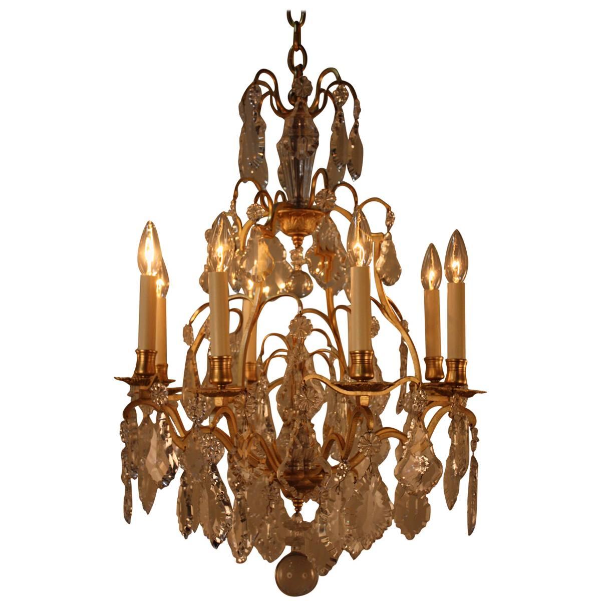 French Louis XVI Style Bronze and Crystal Chandelier