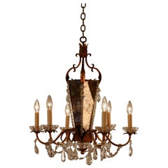 1950s Gold Leaf and Crystal Chandelier