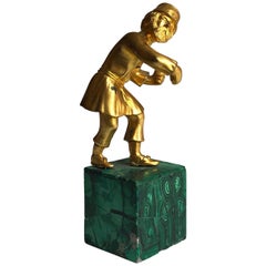 Russian Gilded Bronze of a Cossack on Malachite Base, circa 1900