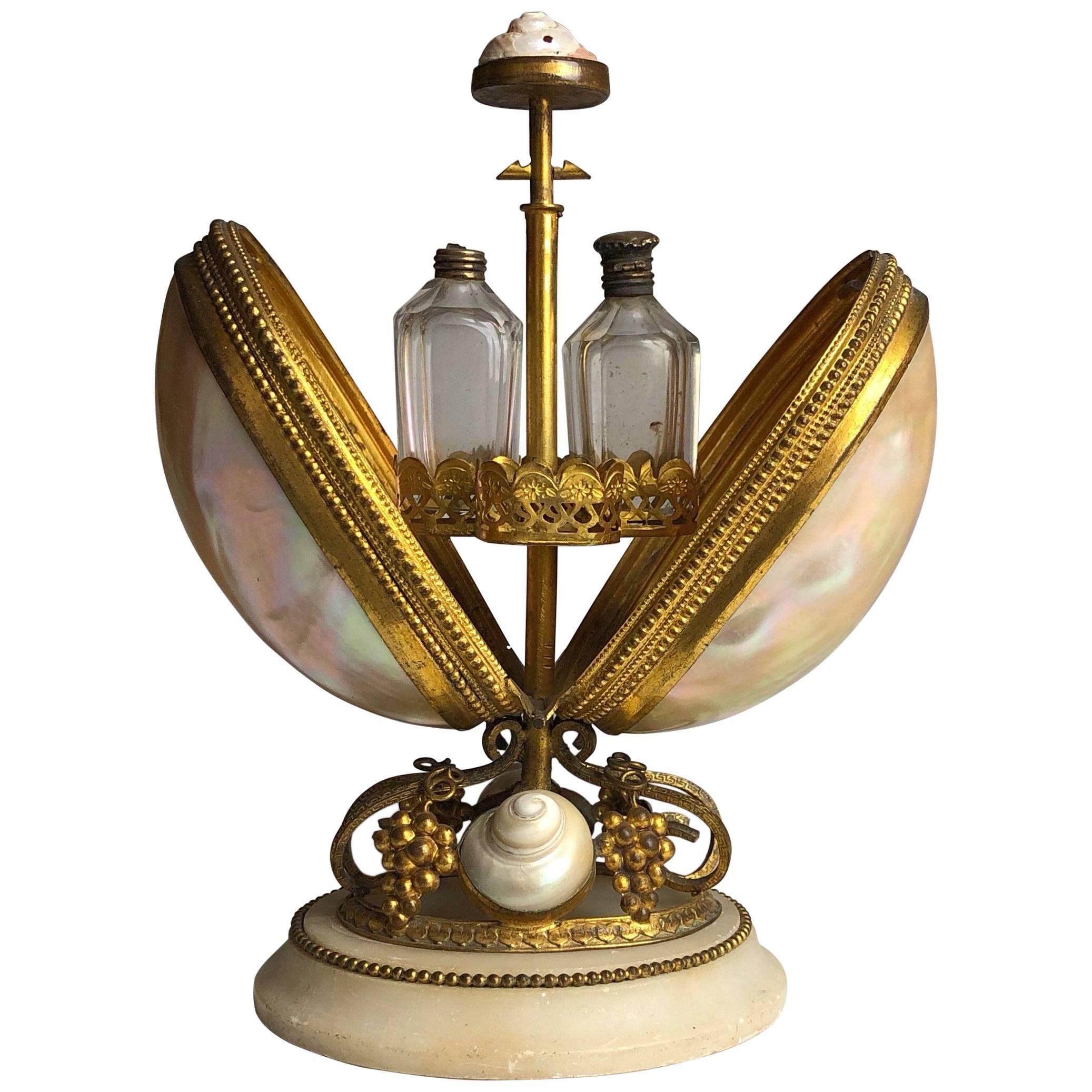 19th Century French Mechanical Perfume or Scent Caddy, Mother-of-Pearl Shells