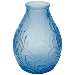 Art Deco Vase, Made of Light-Blue Frosted Pressed Glass, Signed Sars, France