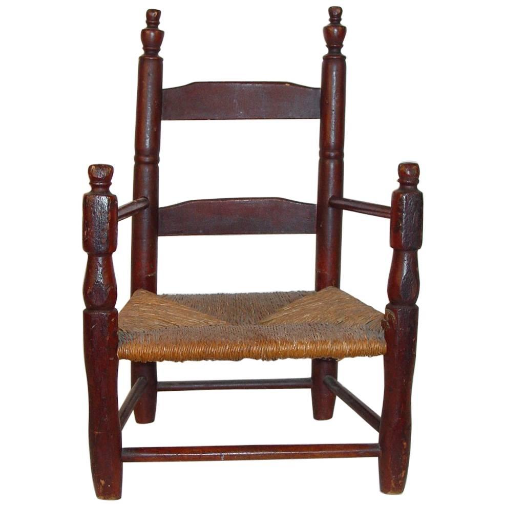 Child's Maple and Rush-Seat Ladder-Back Armchair For Sale
