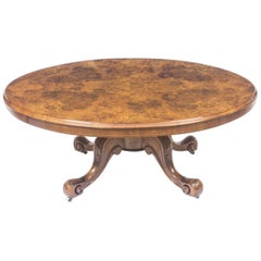 Antique 19th Century Burr Walnut Marquetry Oval Coffee Table