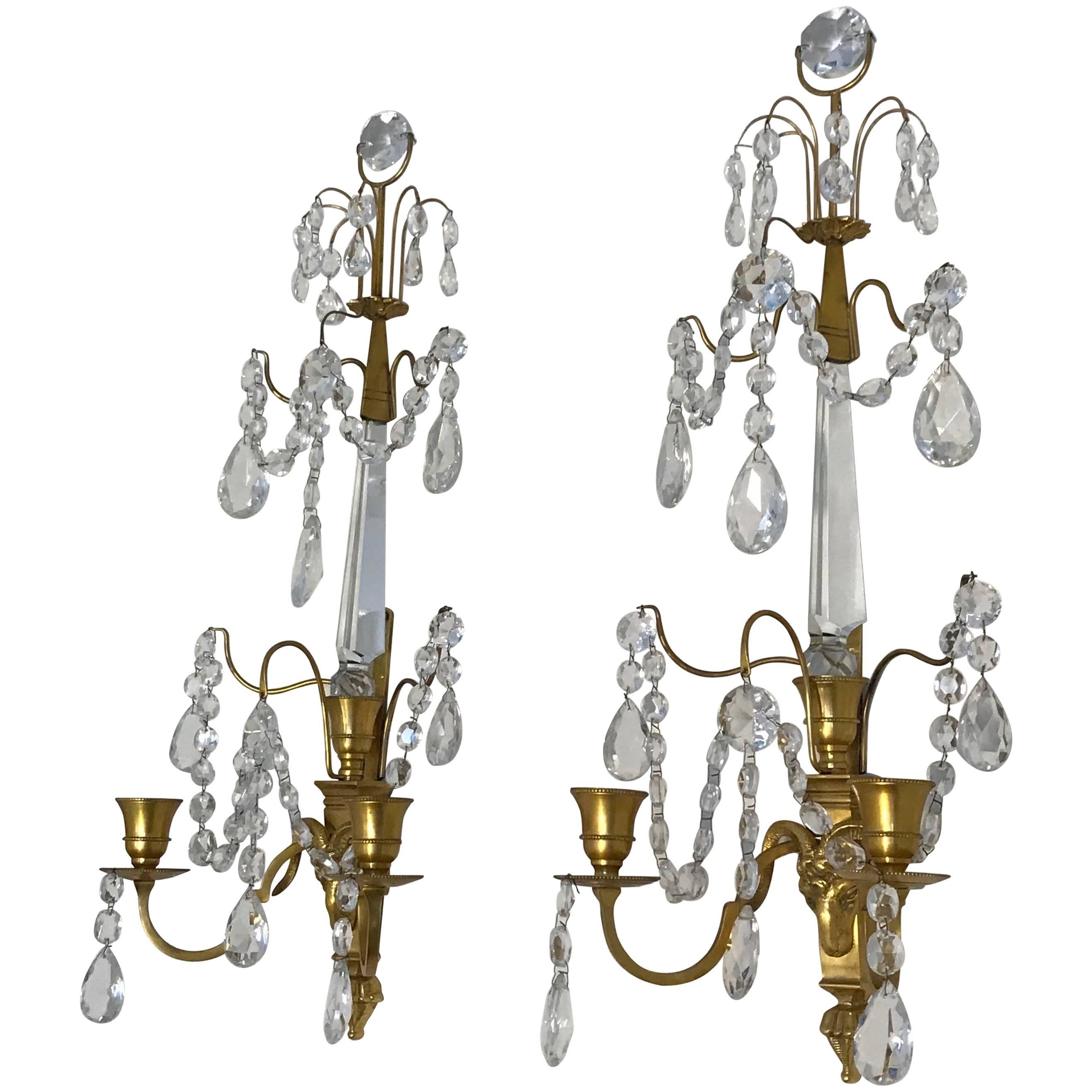 Pair of Swedish Gustavian or Baltic Doré Gilt Bronze Ram's Head Wall Sconces For Sale