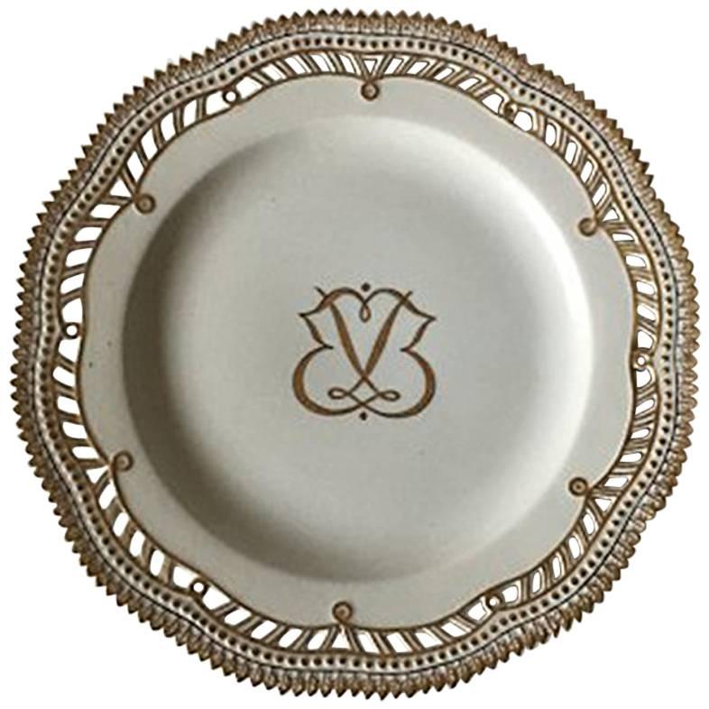 Royal Copenhagen Flora Danica Plate with Pierced Border and Monogram For Sale