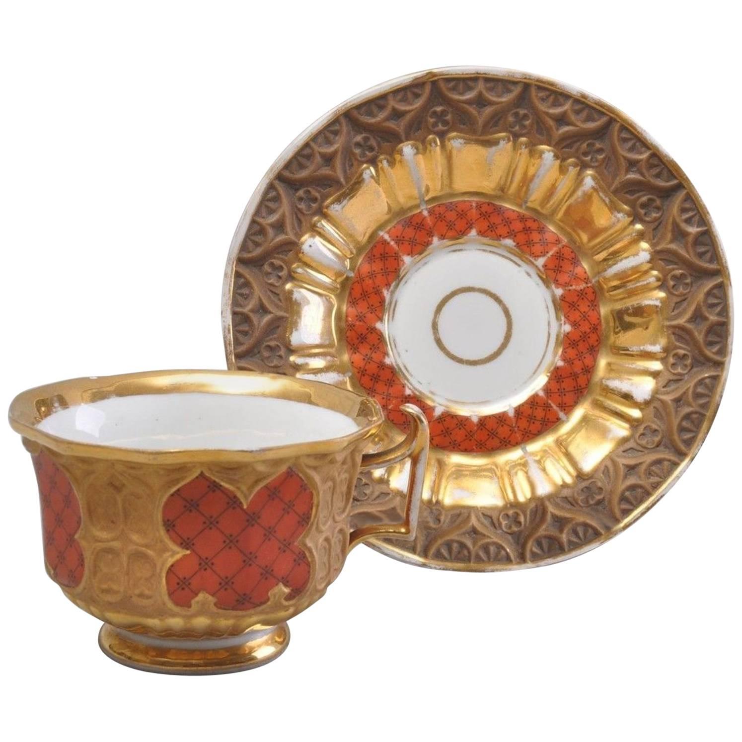 Gothic Meissen Porcelain Ceremonial Cup and Saucer Grid Pattern, circa 1850