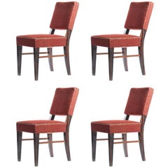 Set of Four Dining Chairs in Veneer and Original Fabric, Czechoslovakia, 1940s