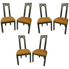 Used Set of Six American Modern Cerused and Silver Gilt Dining Chairs, James Mont