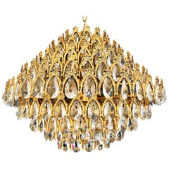 Murano mid-century chandelier crystal 9 level Brass gilt frame  , 1960 