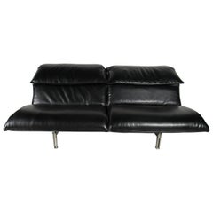 Italian Modern Stainless Steel and Leather Two-Seat "Wave" Sofa, Saporiti