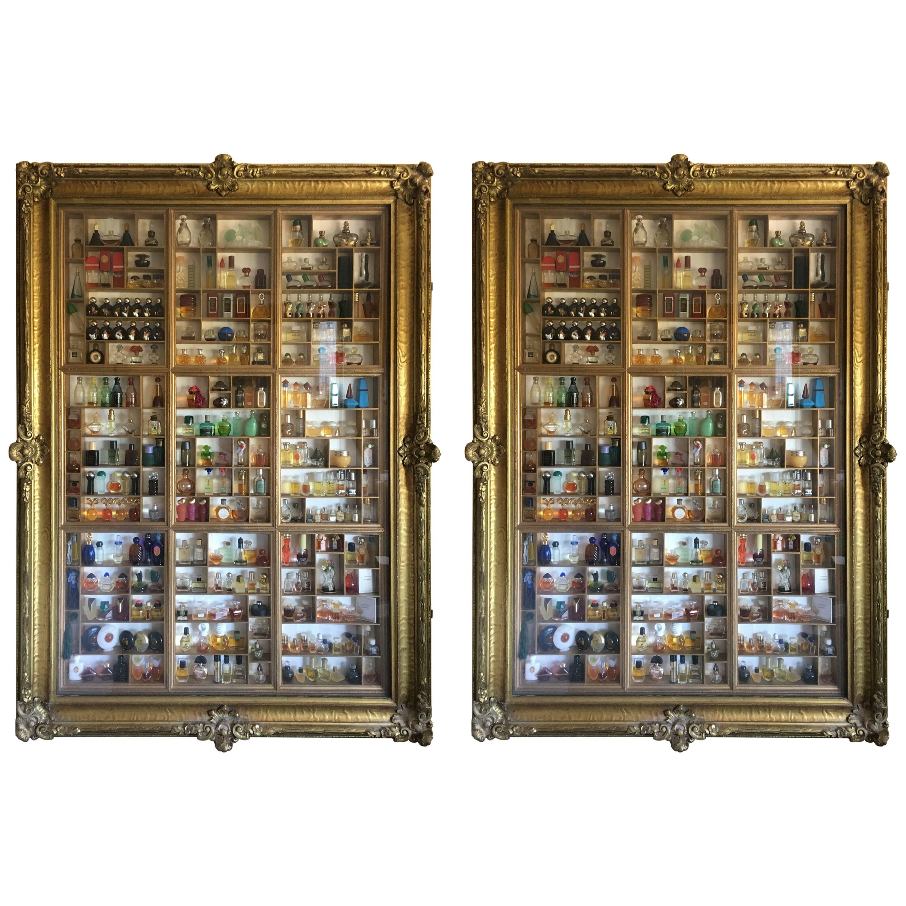 Pair of Antique "Frames" Display and Perfume Bottle Collection