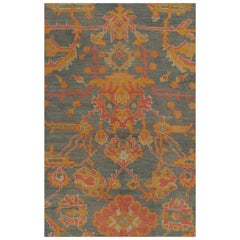 Palace-großer antiker Oushak-Teppich, türkischer handgefertigter orientalischer Teppich in Grau und Blau mit Koralle