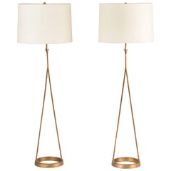 mcgee and co Pair of Transitional Gilded Floor Lamps