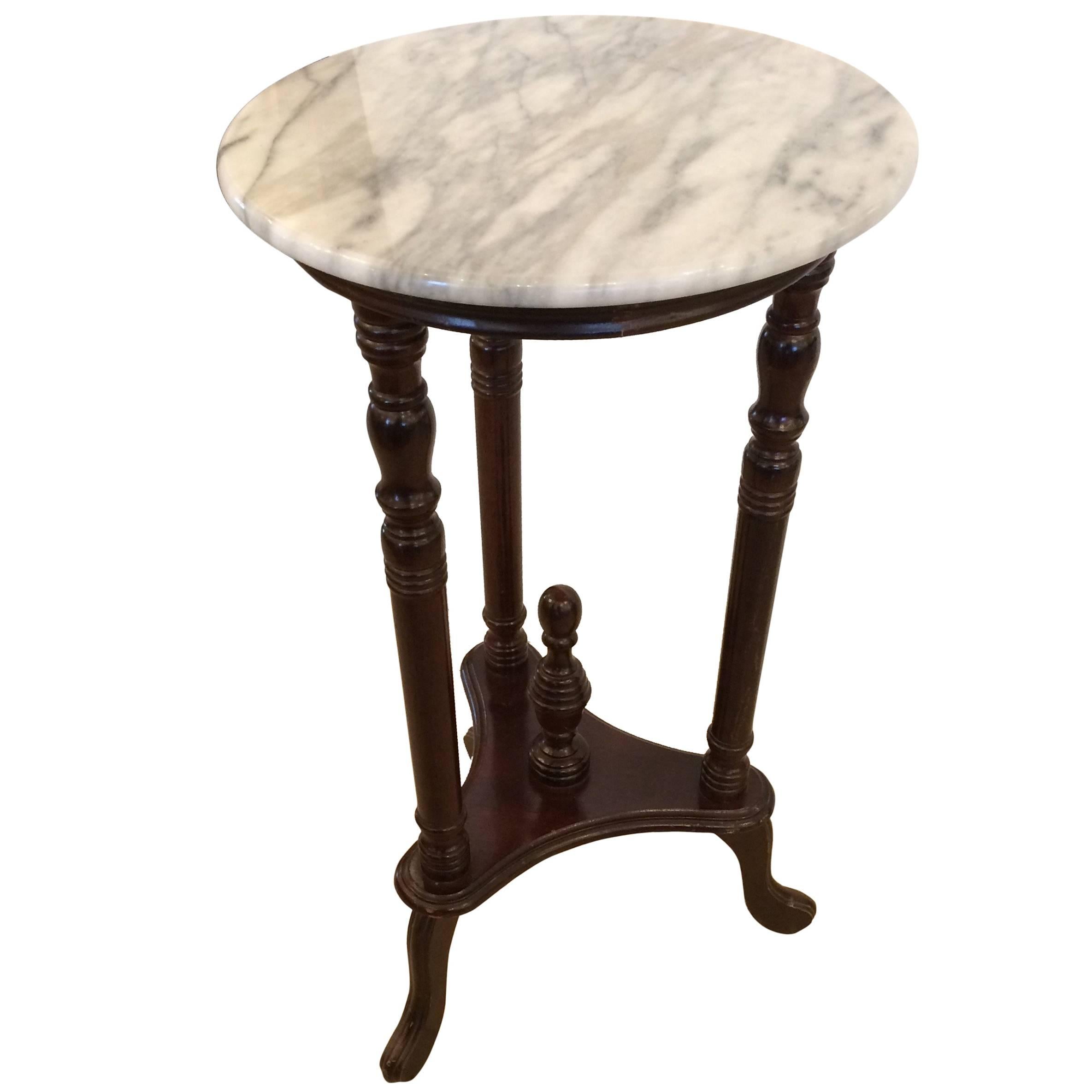 Refined Mahogany and Marble Stand or Side Table