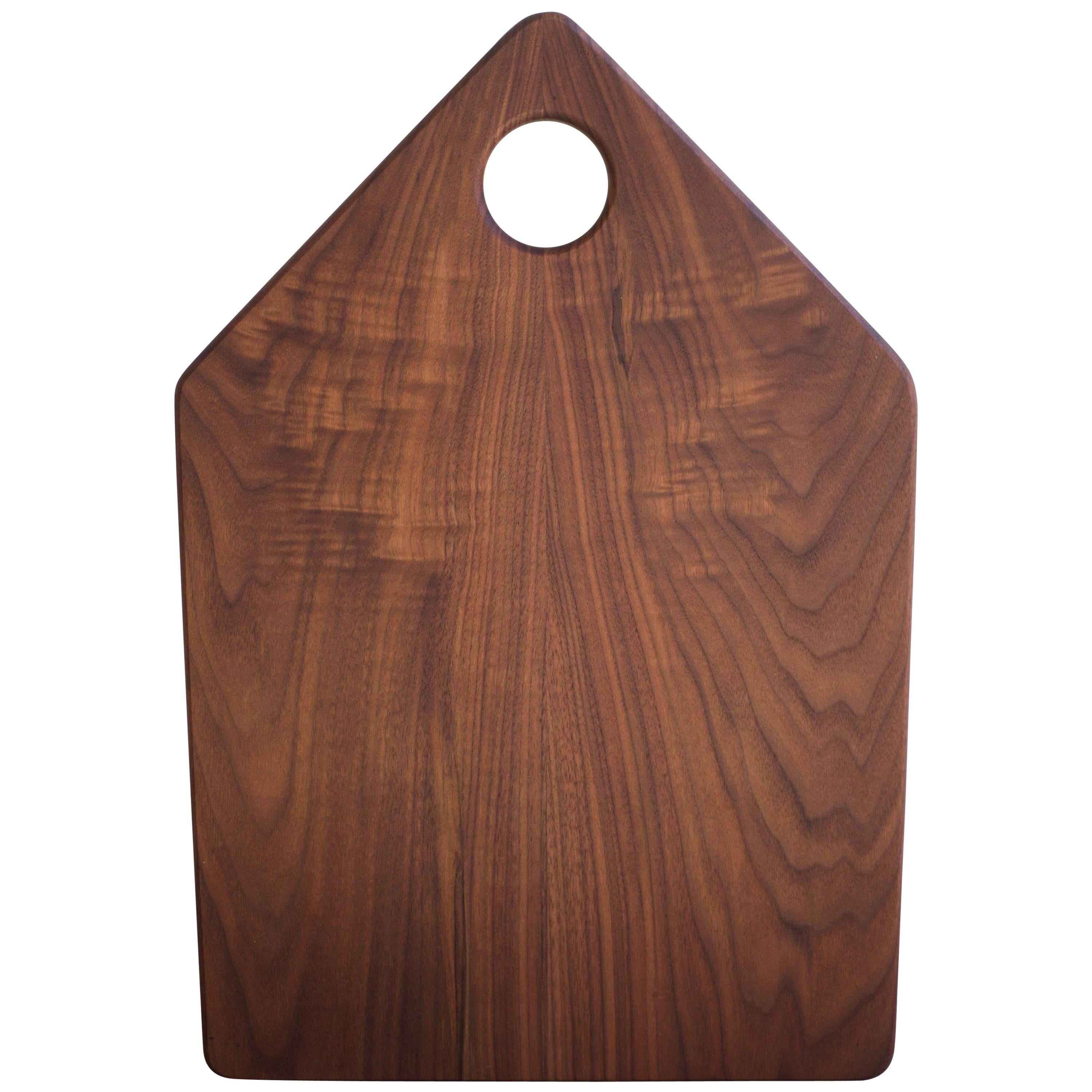 Geometric Walnut Serving and Cutting Board with Circular Handle For Sale