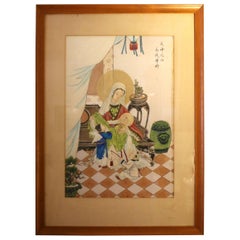 Antique Rare Chinese Western Religion Watercolor and Gouache on Silk