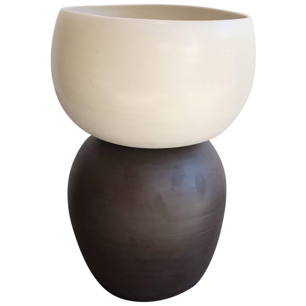 Asymmetrical Reversible Black 'Deep Brown' and White Porcelain Planter For Sale