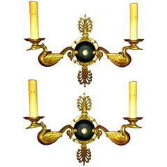 Pair of French Empire Swan Brass Sconces