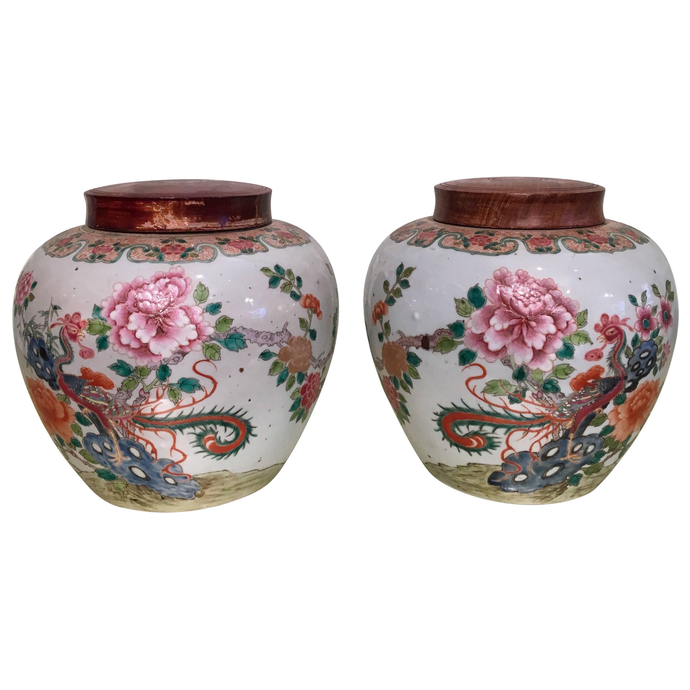 Pair of 19th Century Chinese Ginger Jars For Sale