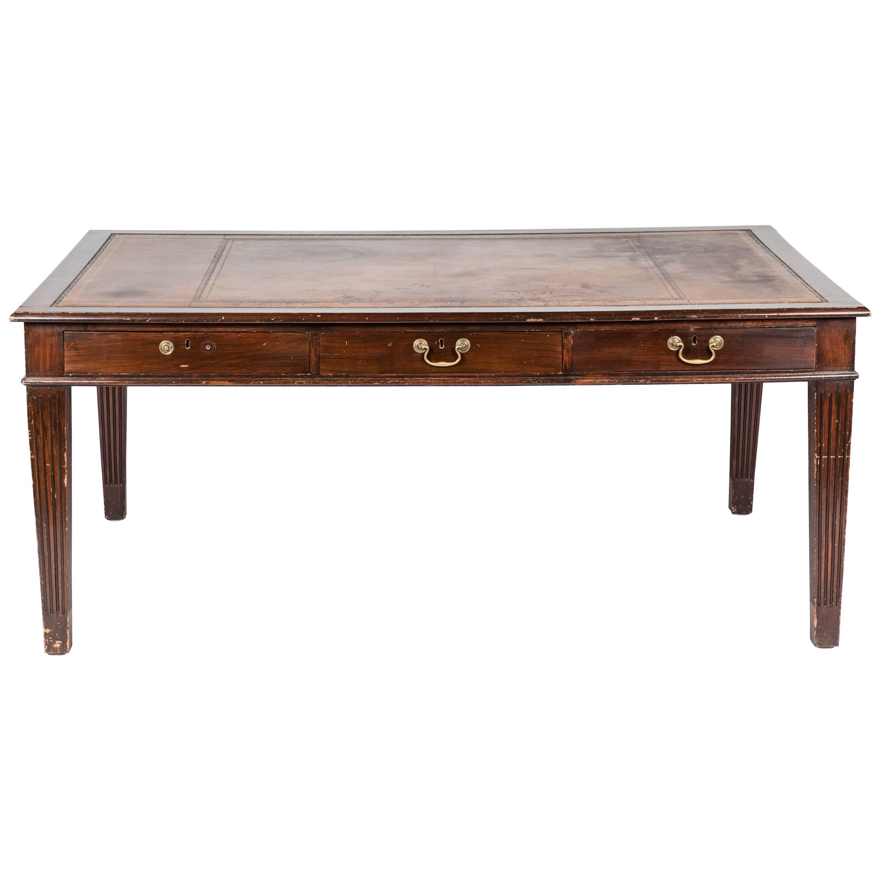 English Leather Top Desk For Sale