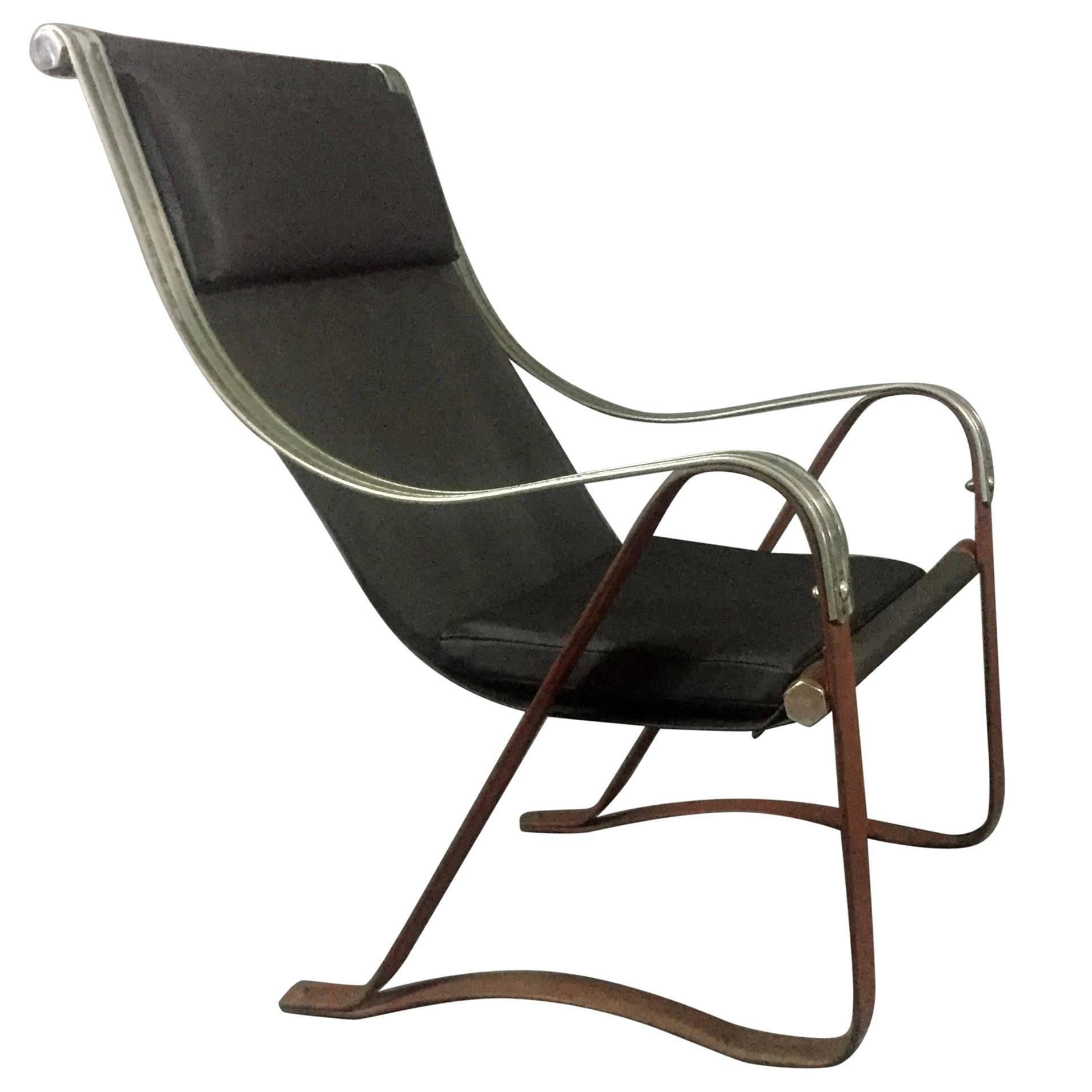 McKay Craft Sling Chair, Leather and Steel, 1930s For Sale