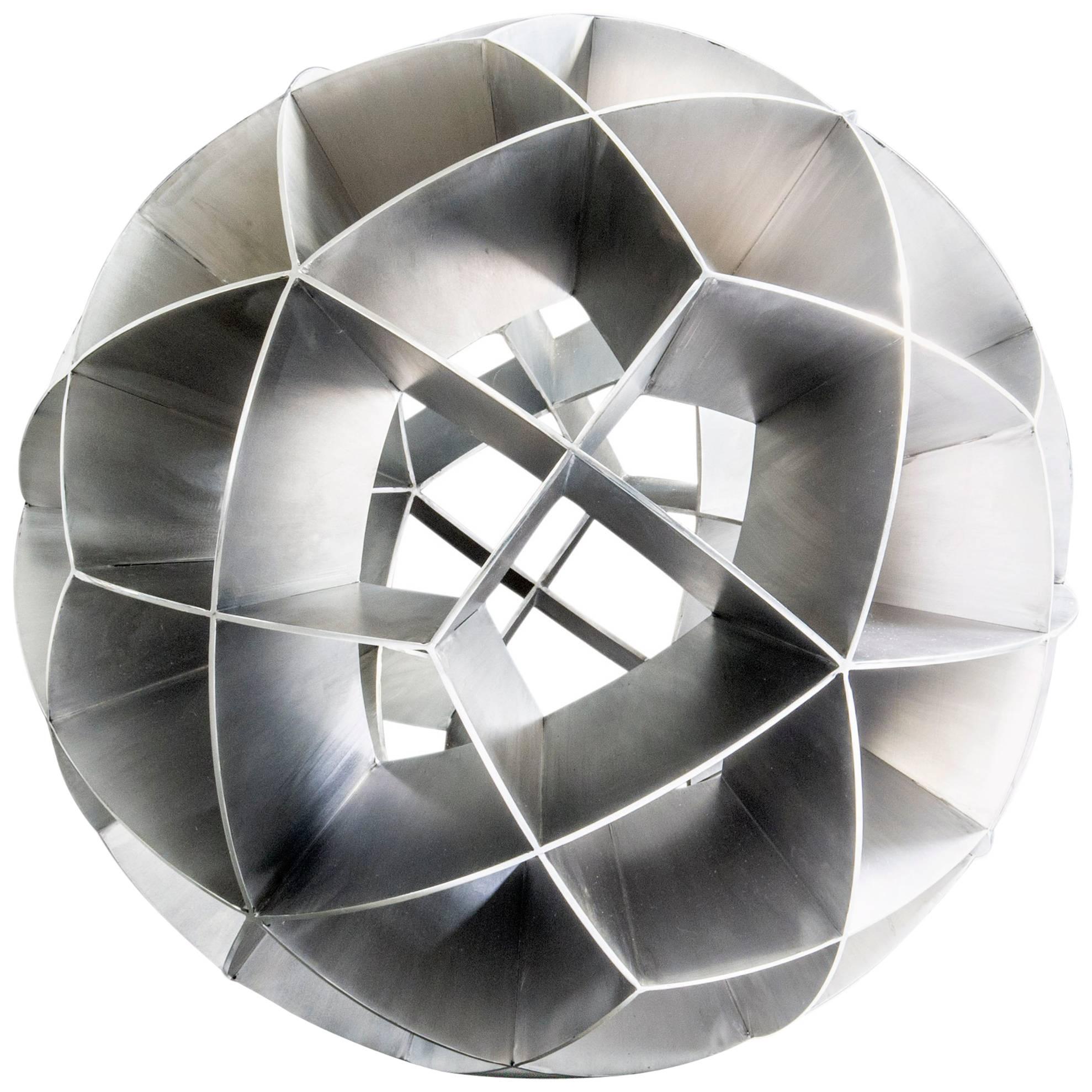 Contemporary Mexican Geometric Stainless Steel Trapezoidal Sphere Sculpture