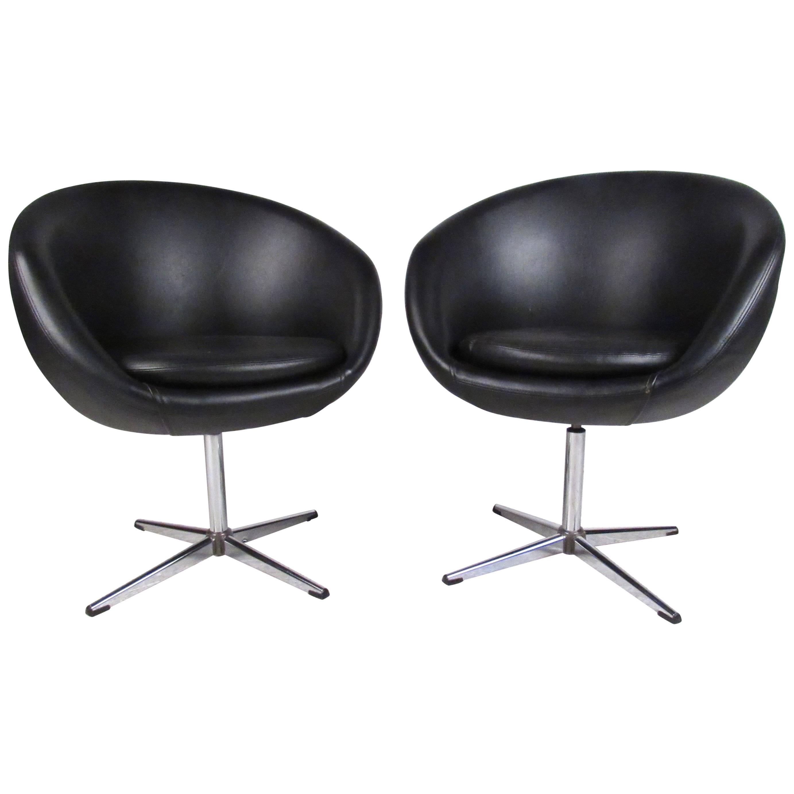 Pair of Swivel Polo Club Chairs in Black Vinyl by Overman For Sale