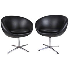 Pair of Swivel Polo Club Chairs in Black Vinyl by Overman