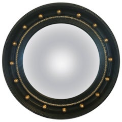 English Round Ebony Black and Gold Framed Convex Mirror (Diameter 17 1/4)