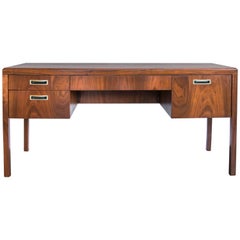 Midcentury Walnut Parsons Style Desk or Vanity with Brass Hardware