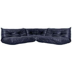 Ligne Roset Togo Designer Corner Sofa Black Leather Two-Seat Retro Couch