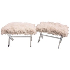 Pair of Hollywood Regency Style Lucite X Form Base Benches