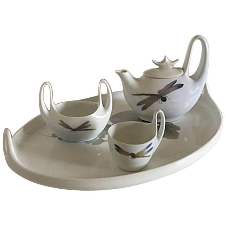 Very Rare Royal Copenhagen Art Nouveau Coffee Set with Tray #4 with Dragonflies For Sale
