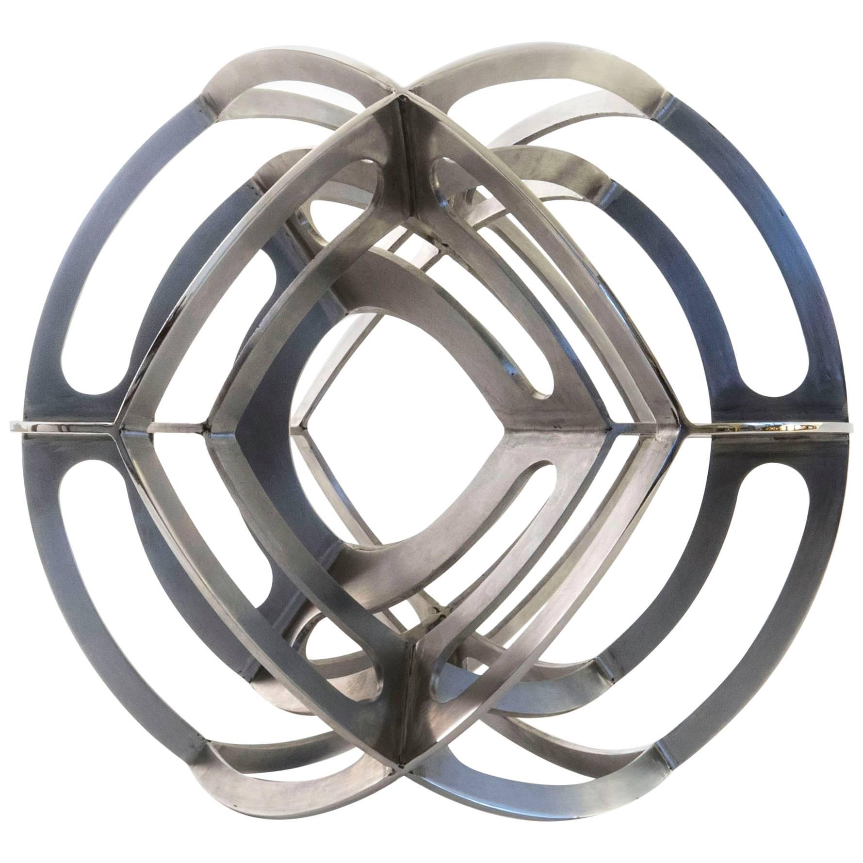 Contemporary Mexican Geometric Dual Tetrahedron Sphere Stainless Steel Sculpture For Sale